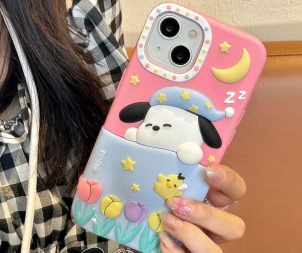 Cute Sleeping Dog case for iPhone14promax New back cover with Strap Women Stereoscopic Silicone cover