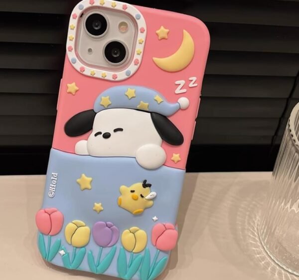 Cute Sleeping Dog case for iPhone14promax New back cover with Strap Women Stereoscopic Silicone cover