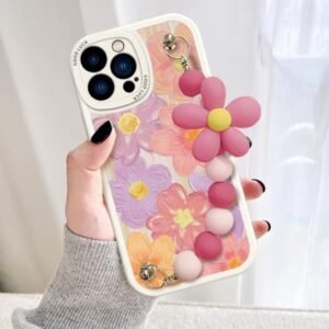 Phone Case with Flower handle for iPhone 14pro girl slim Protective back cover