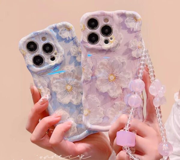 women style cases for iphone 14promax with Hanging Cord flower pattern Premium back cover