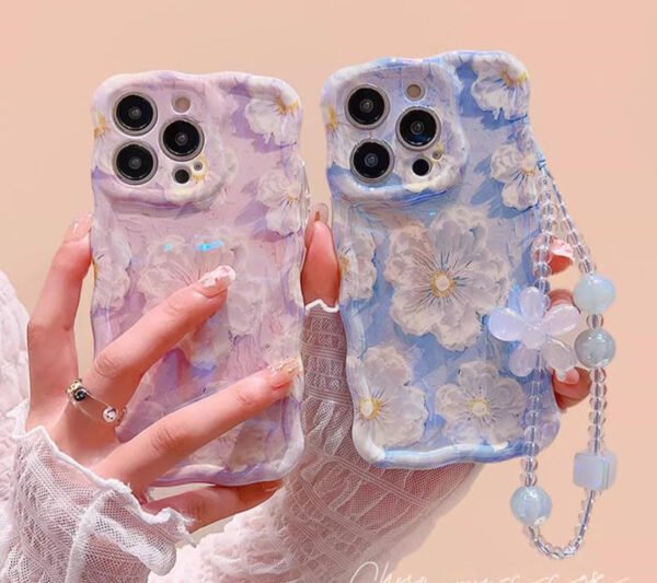 women style cases for iphone 14promax with Hanging Cord flower pattern Premium back cover