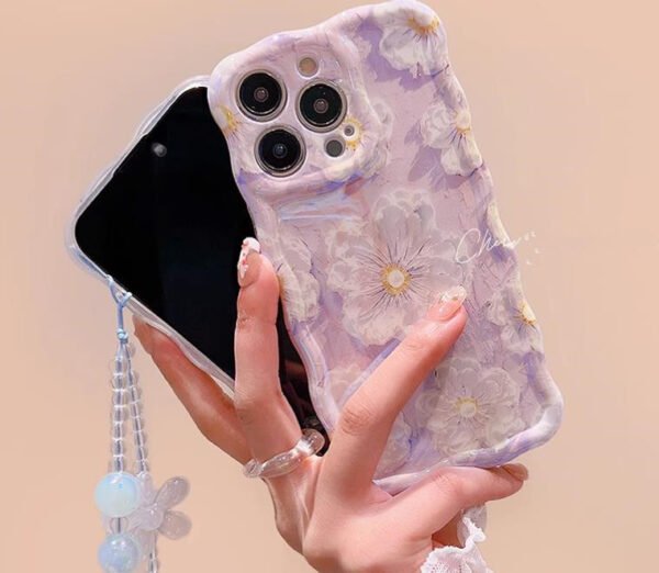 women style cases for iphone 14promax with Hanging Cord flower pattern Premium back cover