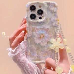 Flower pattern Case for iphone 14 Vintage Oil Painting with Hanging Cord Premium back cover