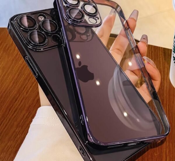 Transparent anti drop advanced feeling electroplated phone case for iphone 14 full coverage lens silicone ultra-thin
