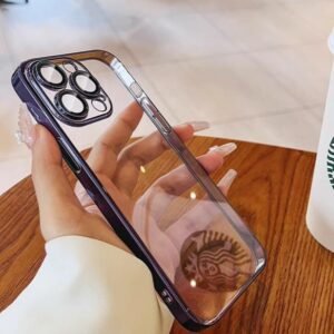 Transparent anti drop advanced feeling electroplated phone case for iphone 14 full coverage lens silicone ultra-thin