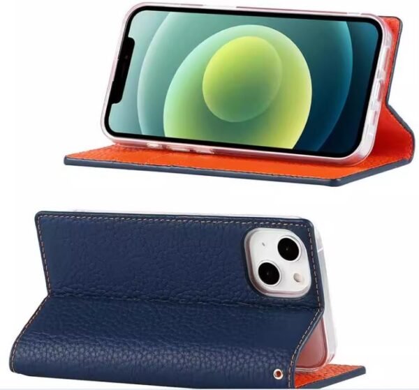 Genuine leather case for iPhone15 Anti Drop slim style elegant flip cover